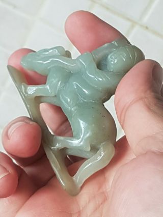 Fine 19th C.  Antique Chinese Nephrite Carved Jade Stone Figure Man Riding A Horse