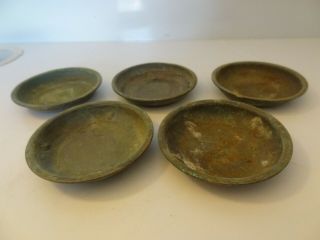 Antique Mongolian Tibetan Buddhist Brass Offering Plates 5 Pc Identical