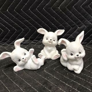 Homco 3 White Bunnies Rabbits 1458 Ceramic Easter