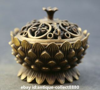 3.  5 " Chinese Tibetan Buddhism Bronze Temple Lotus Flower Incense Burner Censer