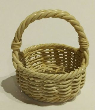 Vintage Porcelain Miniature Woven Basket 2 3/4 " Tall