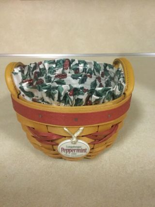 Longaberger 1999 Red Peppermint Tree Trimming Basket W/ Tie - On