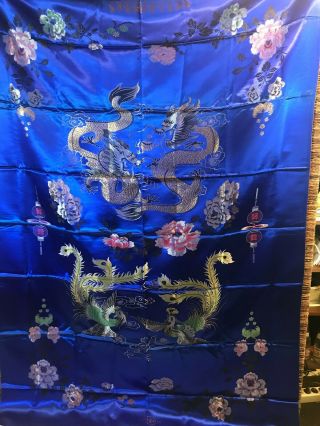 Vintage Antique Chinese Embroidery 100 Silk Tapestry Flag Dragons Fabric Signed