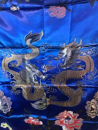 Vintage Antique Chinese Embroidery 100 Silk Tapestry Flag Dragons Fabric SIGNED 2