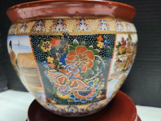 VTG Chinese Porcelain Koi Fish Bowl Jardiniere Pot Satsuma Style 3
