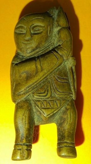 Interesting Old Oriental Japanese Wooden Netsuke Carving Of A Standing Man