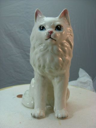 Cloverleaf Large Sitting White Longhaired Cat Made In Japan