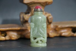 Chinese Antique Hetian Hand Carved Jade Flower Snuff Bottle