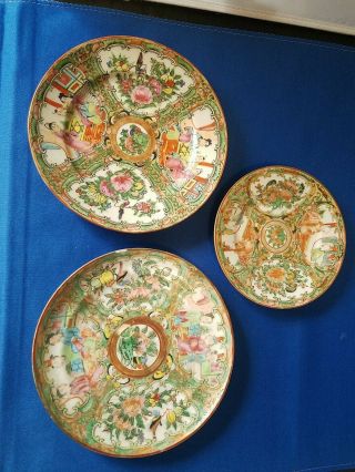 Set Of 3 Chinese Export Canton Famille Rose Porcelain Plate Dish 19th Century