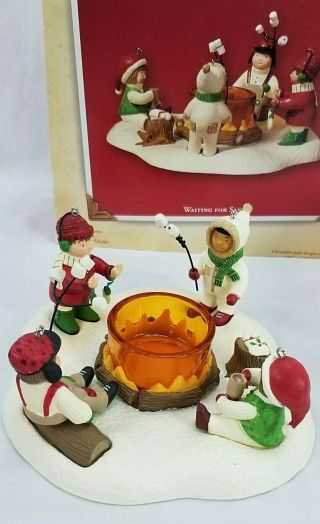 2003 Hallmark Christmas Waiting For Santa Votive Candle Holder With 4 Ornaments