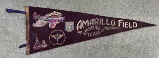 Vintage Wwii 1940’s Amarillo Field Tx.  U.  S.  Army Air Corps Collectible Pennant