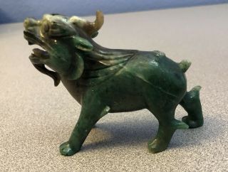 Vintage Chinese Hand Carved Green Jade Foo Dog With Broken Tail