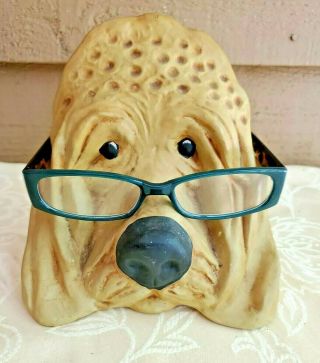Vintage Ceramic Hound Dog Face Eyeglass Glasses Holder Stand Figurine 1950s 60s