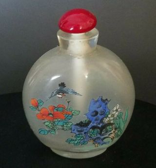 Rare Antique Chinese Inside Reverse Painted Glass Snuff Bottle Swallow Bird