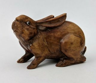Antique Japanese Carved Wooden Boxwood Hare Figurine