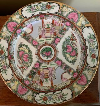 Antique Chinese Rose Medallion Plate Hand Painted 10 1/2”