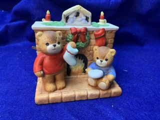 Vintage Lucy Rigg Enesco Lucy And Me Bears Christmas Music Box 1985 Fireplace