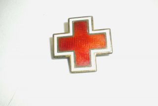 Vintage Wwii American Red Cross Volunteer Pin,  Enamel Over Sterling,  1 Inch