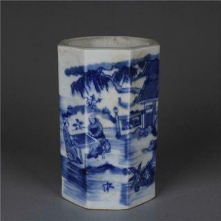 Fine Chinese Blue&white Porcelain Figure Brush Pot