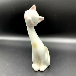Tilted Head Ceramic Cat Figurine Eyelashes China White Pink Brown Accents