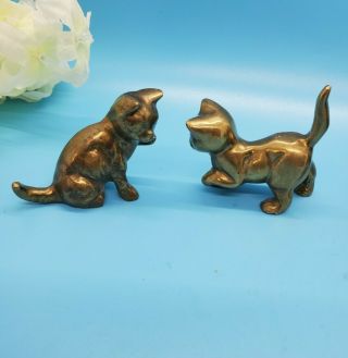 Vintage Solid Brass Miniature Set Of 2 Cat Kitten Figurines Playing
