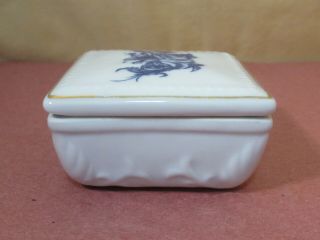 Treasure Trove Porcelain Trinket Box With Blue Roses 2 1/2 " X 2 1/2 "