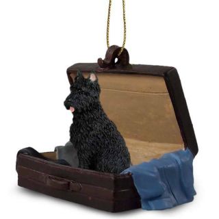 Bouvier Des Flandres Crop Traveling Companion Dog Figurine In Suit Case Ornament