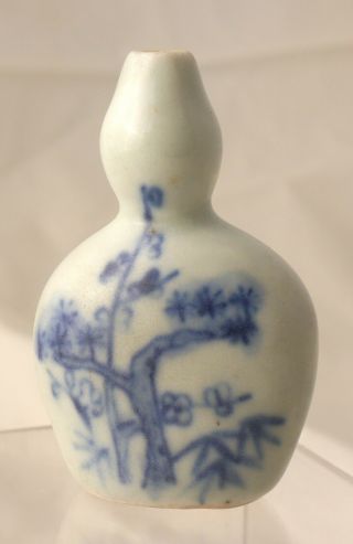 Antique Chinese Blue & White Porcelain Perfume Bottle,  Water Dropper.  3 Friends