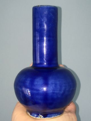 Antique Chinese Porcelain Bottle Vase Monochrome Crackled Cobalt Blue Glaze