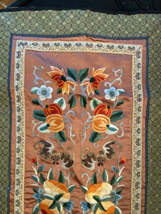 Antique Chinese Silk Embroidery Piece - Fruits & Flowers 13” X 25”