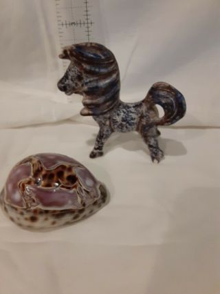Vintage Tiger Cowrie Shell Horse Hand Carved & Purple Horse