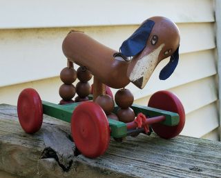 Kohner Bros Dachshund Dog Wood Pull Toy Vintage