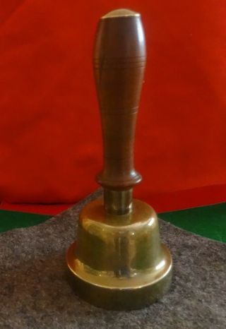 Vintage Teacher School Bell - Solid Brass W/antique Wood Handle - 9 Oz - 7 Inch