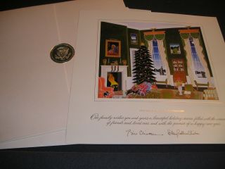 White House President Bill Clinton Large Christmas Card Gift Print 1996