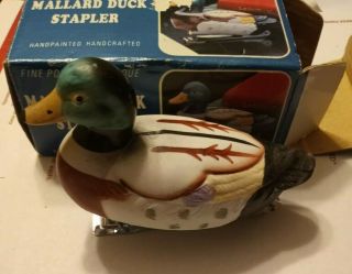 Duck Stapler Hand Painted Art Pottery Bisque Porcelain Mallard Duck Figurine