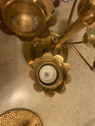 Antique Brass Chinese Candle Stick Holder Oil Burner/ Tea Lights 2