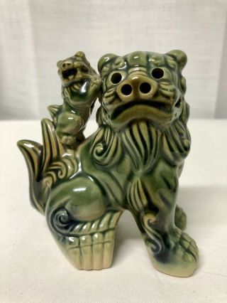 Vintage Chinese Asian Glazed Ceramic Foo Dragon Dog Mini Statue Green