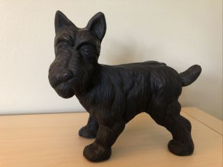 Vintage Black Cast Iron Doorstop Statue - Scottie Terrier Dog Raised Leg Peeing