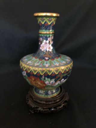 Vintage Chinese Cloisonne Enamel Vase Multi Color Chrysanthemum Flower 6.  25 Inch