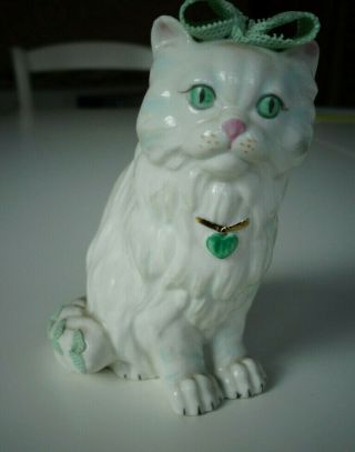 Irish Dresden " Mz " Ireland Vintage Cat With Detailed Bow Porcelain 4 Inches High