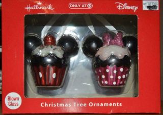 Ret Nib Target Exclusive Disney Mickey&minnie Ears Cupcake Blow Glass Ornaments