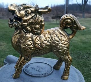 Vintage Chinese Brass Foo Dog Incense Burner 6 1/2 "