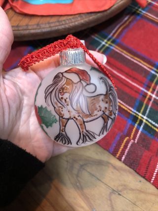 Hand Painted Christmas Ornament Dog Chinese Crested One Of A Kind