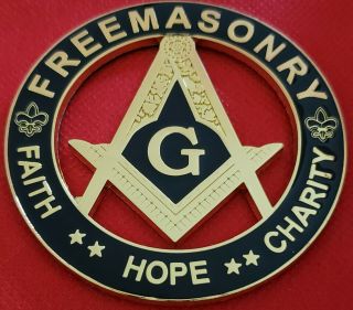 Masonic Master Mason 3 " Faith Hope Charity Car Auto Emblem Black // Gold Plated