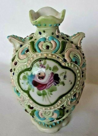 Nippon Moriage Vase Hand Painted 4 " Tall Miniature 2 Handle Lovely