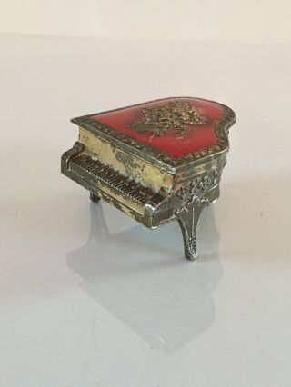 Vintage Sankyo Japan Baby Grand Piano Jewelry Trinket Box With Floral Filigree