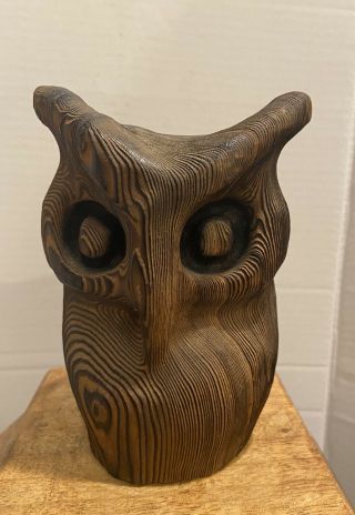 Vintage Wood Owl Carved Folk Art Bird Figurine Sculpture 5.  25” Tall