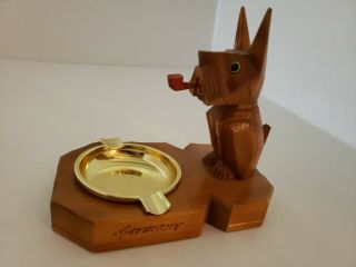 Vintage Scottie Dog Terrier Wood Ashtray Hand Carved Made Germany Wooden Pipe