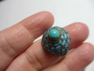 Gorgeous Vtg Chinese Export Sterling Enamel Dome Ring W/chinese Turquoise Center