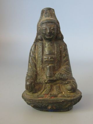 Fine Old Chinese Tibetan Buddha Cast Bronze Statue Sculpture W/polychrome Paint